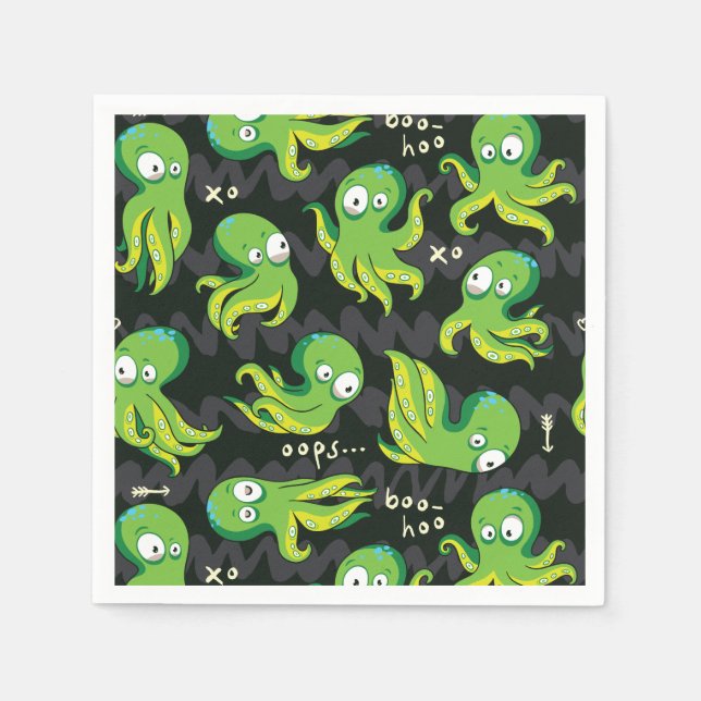Boo Octopus Green Kids Clothing & Décor Napkins (Front)
