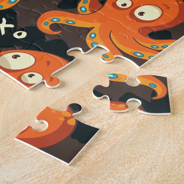 Boo Octopus Orange & Black Kids Clothing & Décor Jigsaw Puzzle (Side)