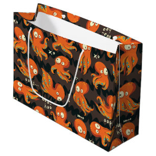 Boo Octopus Orange & Black Kids Clothing & Décor Large Gift Bag
