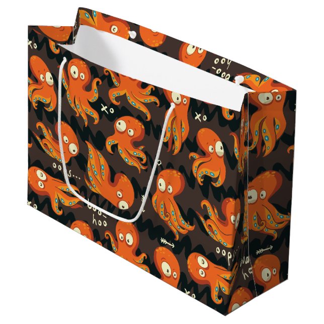 Boo Octopus Orange & Black Kids Clothing & Décor Large Gift Bag (Front Angled)