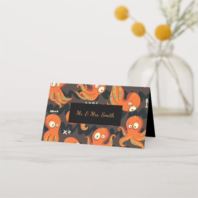 Boo Octopus Orange & Black Kids Clothing & Décor Place Card (Front)