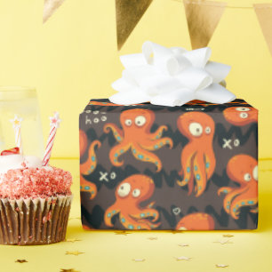 Boo Octopus Orange & Black Kids Clothing & Décor Wrapping Paper