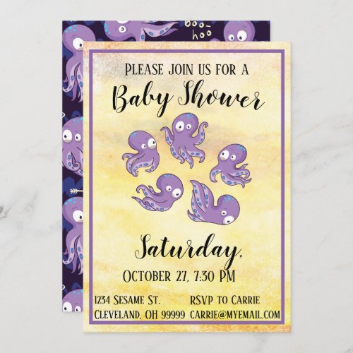 Boo Octopus Purple Baby Shower Invitation