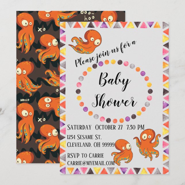 Boo Octopus Under the Sea Baby Shower Invitation (Front/Back)