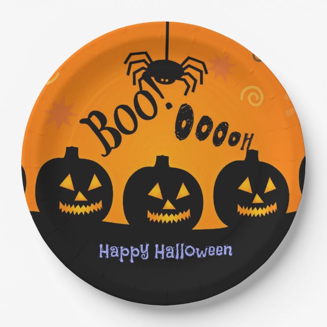 Boo! Ooooh! Happy Halloween! Paper Plates (Front)