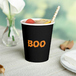 Boo orange and black spooky typography Halloween Paper Cups