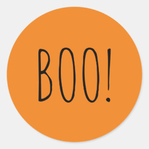 Boo orange black spooky typography fun Halloween Classic Round Sticker