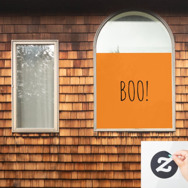 Boo orange black spooky typography funny Halloween Window Cling (Home Window)