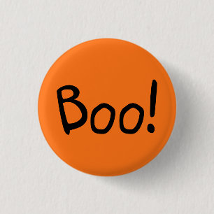 Boo orange cute handwritten typography Halloween Button