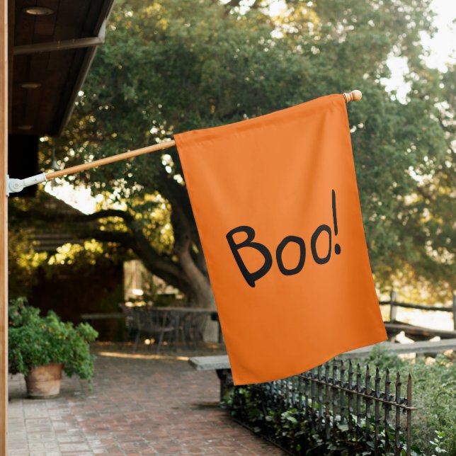 Boo orange cute handwritten typography Halloween House Flag (In SItu)