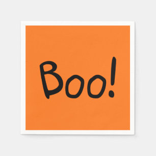 Boo orange cute handwritten typography Halloween Napkins