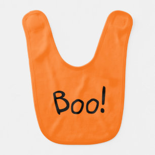 Boo orange cute typography two sided Halloween  Baby Bib