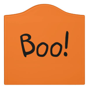Boo orange handwritten typography cute Halloween Door Sign