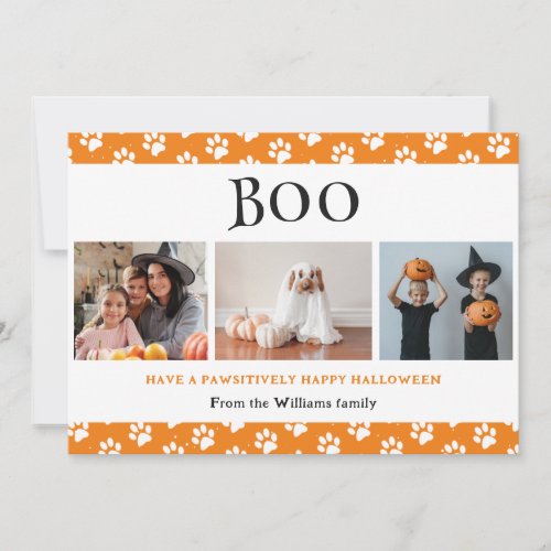 Boo Orange Pet Paws 3 Photo Happy Halloween  Holiday Card