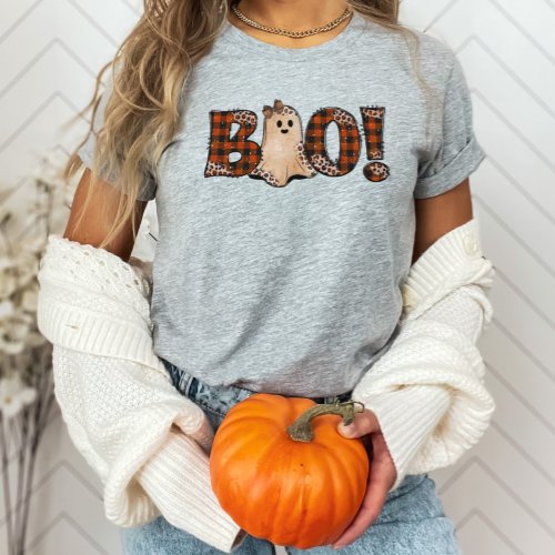 Boo Orange Plaid Halloween T_Shirt