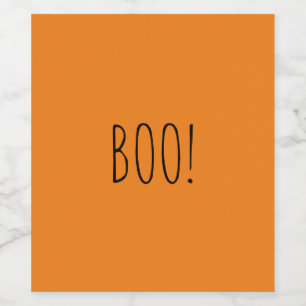Boo orange simple typography funny cute Halloween Wine Label