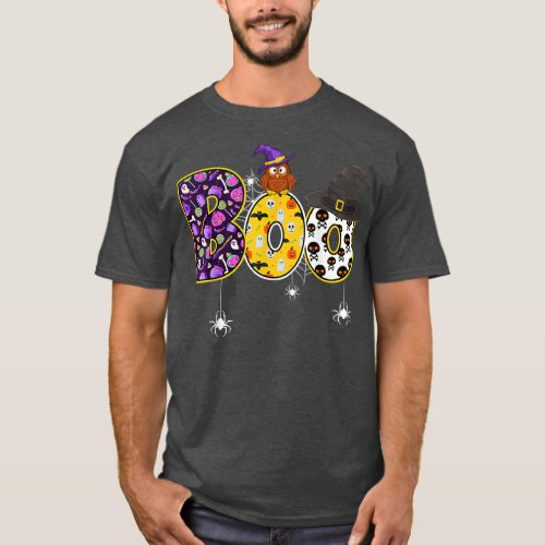 Boo Owl With Spider And Witch Hat Halloween Costum T_Shirt