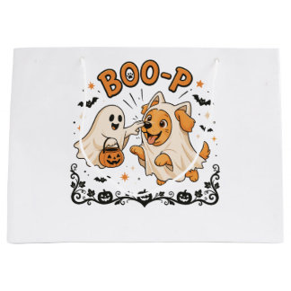 Boo P Ghost and Dog Halloween Design | Cute Ghost Large Gift Bag