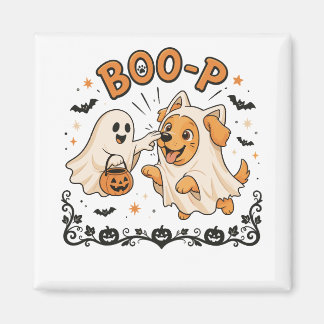 Boo P Ghost and Dog Halloween Design | Cute Ghost Magnet
