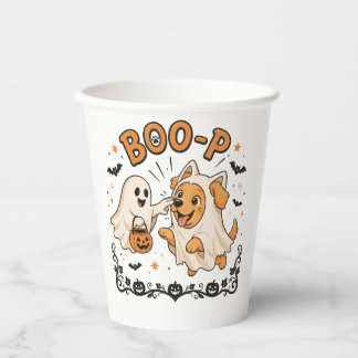 Boo P Ghost and Dog Halloween Design | Cute Ghost Paper Cups