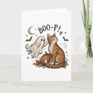 Boo-P Ghost Orange Tabby Cat Nose Boop Halloween Card