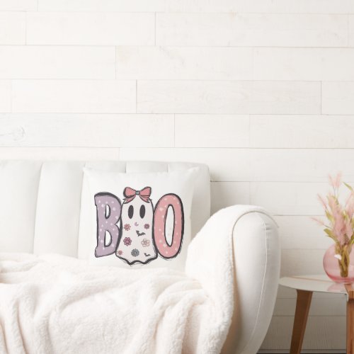 Boo Pastel Colors and Ghost White Halloween Throw Pillow