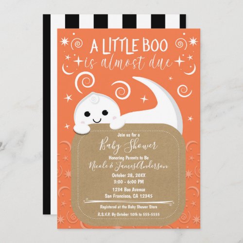 BOO Peeking Ghost Orange Halloween Baby Shower Invitation