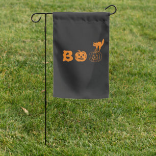 Boo pumpkin face black cat spooky funny Halloween Garden Flag