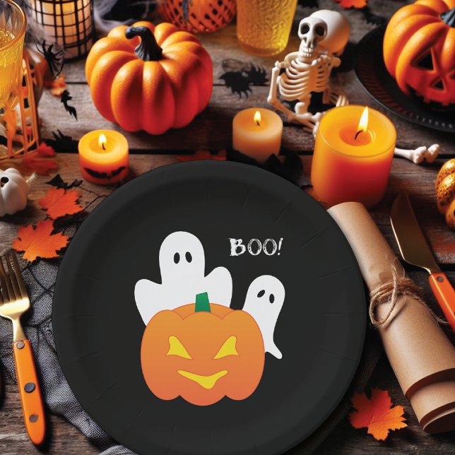 Boo Pumpkin Ghosts Halloween Paper Plates (Creator Uploaded)
