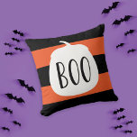 Boo Pumpkin Halloween Throw Pillow<br><div class="desc">Bold and modern black and orange stripe halloween pattern with white pumpkin and "boo".  Great pillow for Modern halloween decor but still cute.</div>