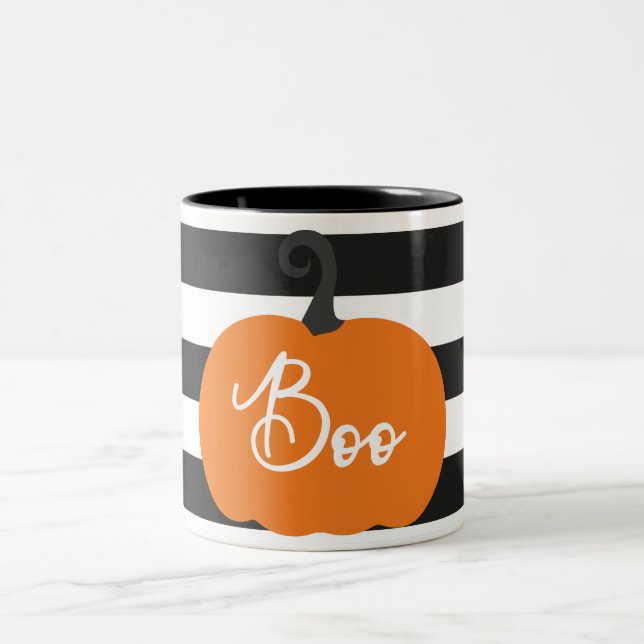 "Boo" Pumpkin Halloween Two-Tone Coffee Mug (Center)