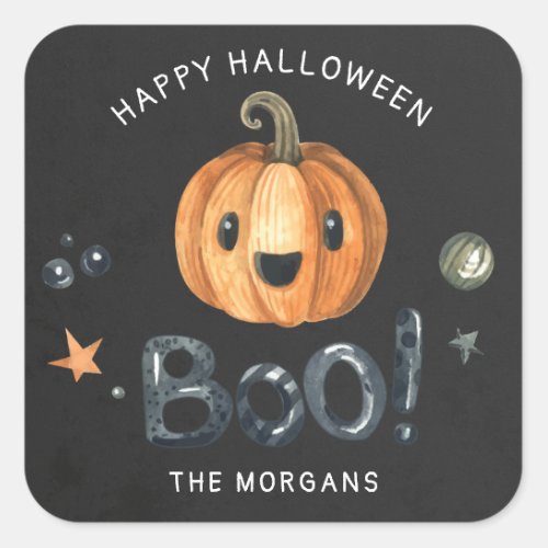 Boo Pumpkin Happy Halloween monogram sticker