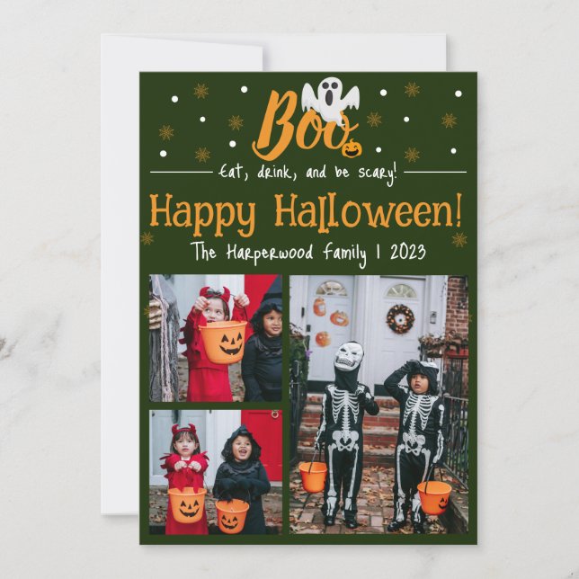 Boo pumpkin jack-o-lantern Halloween Photo Collage Holiday Card (Front)