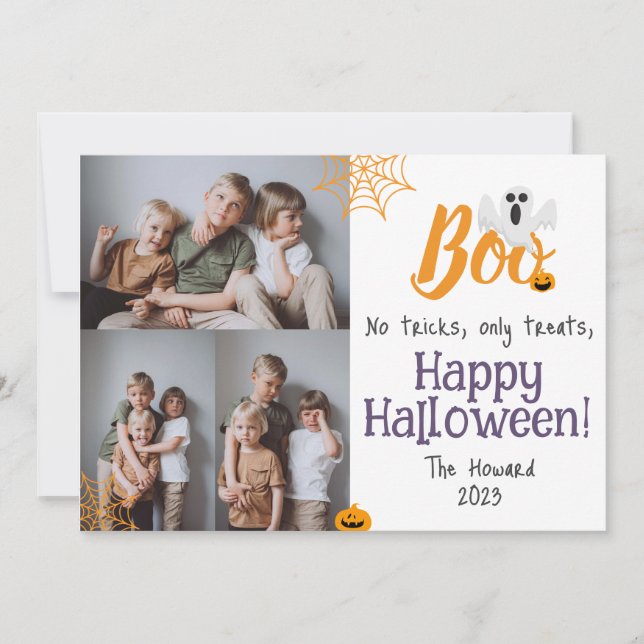 Boo pumpkin jack-o-lantern Halloween Photo Collage Holiday Card (Front)