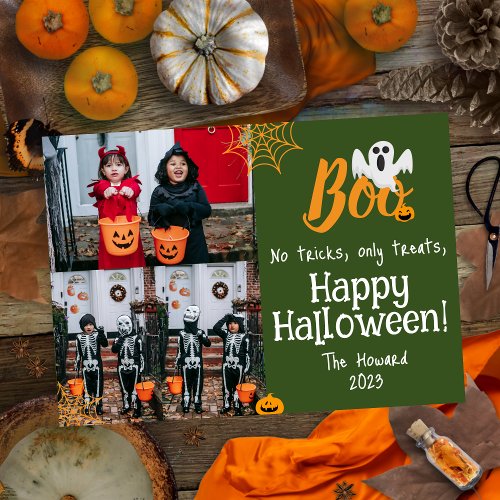 Boo pumpkin jack_o_lantern Halloween Photo Collage Holiday Card