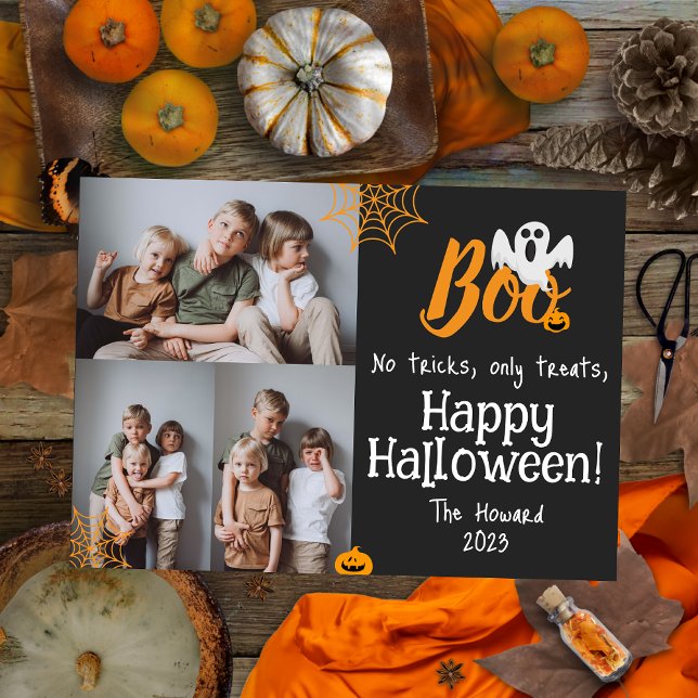 Boo pumpkin jack-o-lantern Halloween Photo Collage Holiday Card (Creator Uploaded)