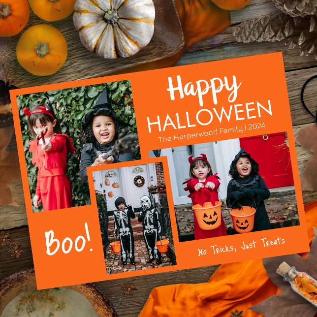 Boo pumpkin jack-o-lantern Halloween Photo Collage Holiday Card (Creator Uploaded)
