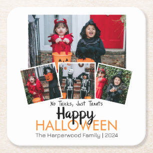 Boo pumpkin jack-o-lantern Halloween Photo Collage Square Paper Coaster