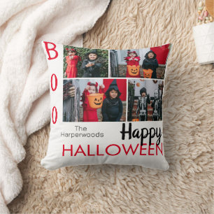 Boo pumpkin jack-o-lantern Halloween Photo Collage Throw Pillow