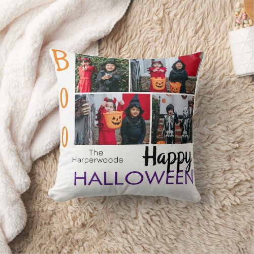 Boo pumpkin jack_o_lantern Halloween Photo Collage Throw Pillow