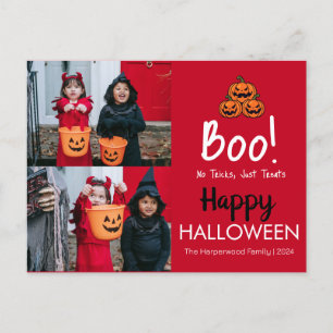 Boo pumpkin jack-o-lantern happy Halloween 2 Photo Holiday Postcard