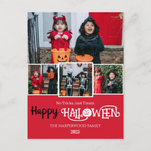 Boo pumpkin jack-o-lantern Happy Halloween 4 Photo Holiday Postcard