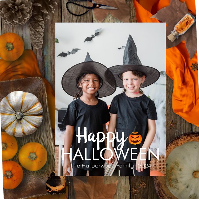 Boo pumpkin jack-o-lantern happy Halloween Photo Foil Holiday Card (Creator Uploaded)