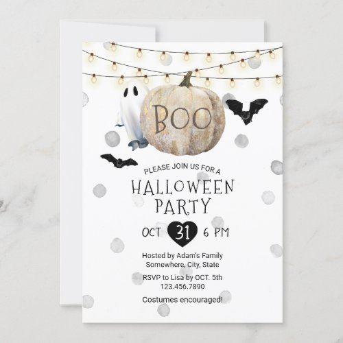 Boo Pumpkin String Lights Halloween Party Invitation