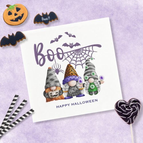 Boo Purple Glitter Halloween Gnomes Napkins