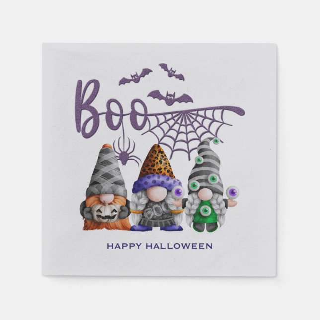 Boo Purple Glitter Halloween Gnomes Napkins (Front)