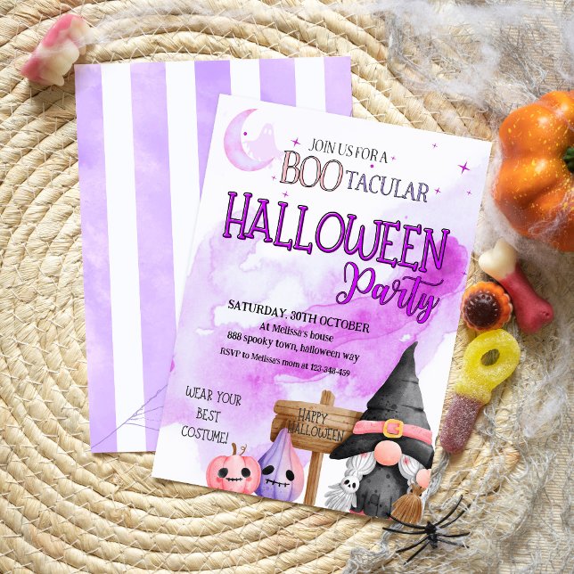 BOO purple gnome watercolor kids halloween party Invitation (Creator Uploaded)