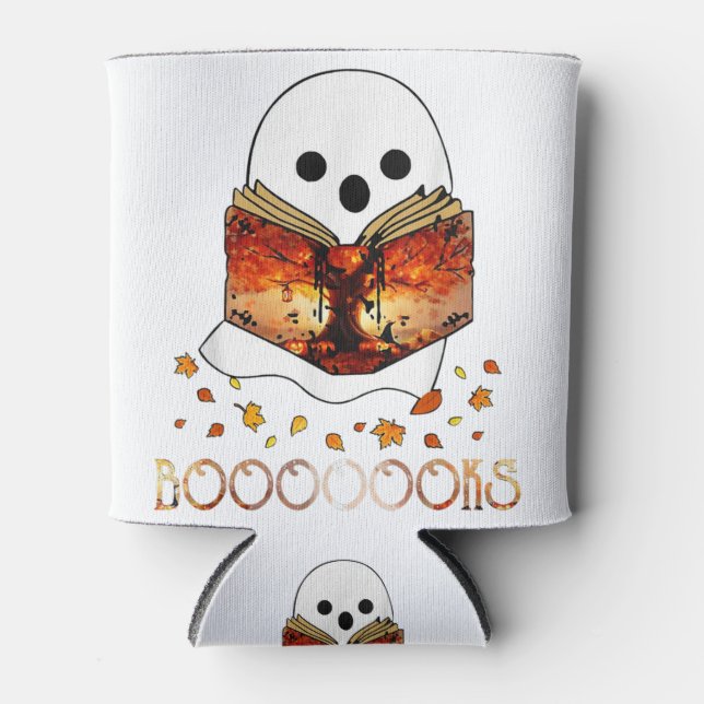 Boo Read Books Library Funny Booooks Ghost Hallowe Can Cooler (Front)