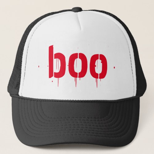 Boo red blood bloody scary typography Halloween Trucker Hat