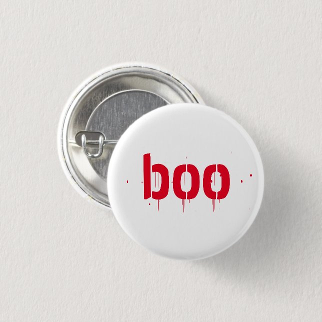 Boo red blood typography scary funny Halloween Button (Front & Back)